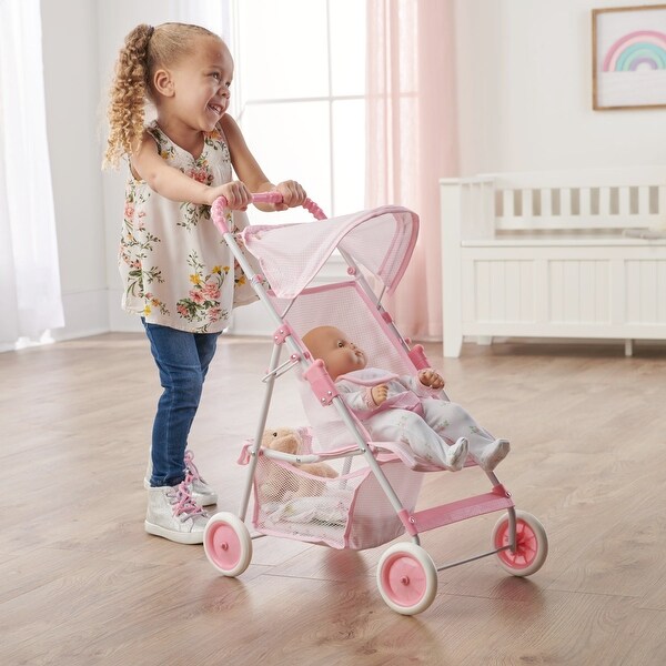 Badger Basket Folding Doll Umbrella Stroller - Pink/Gingham