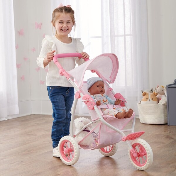 Badger Basket Folding Three Wheel Doll Jogging Stroller - Pink/Gingham