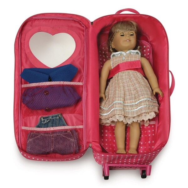 Badger Basket Trolley Doll Carrier with Rocking Bed and Bedding - Pink/Star 16 Badger Basket Trolley Doll Carrier with Rocking Bed and Bedding - Pink/Star