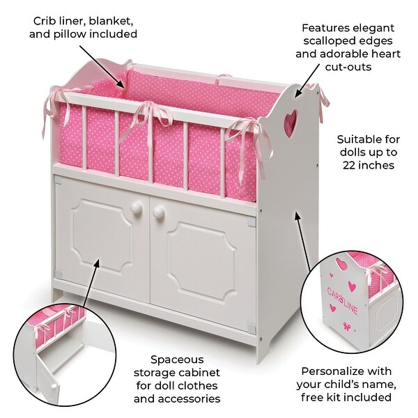Badger Basket Storage Doll Crib with Bedding and Free Personalization Kit - White 4 Badger Basket Storage Doll Crib with Bedding and Free Personalization Kit - White