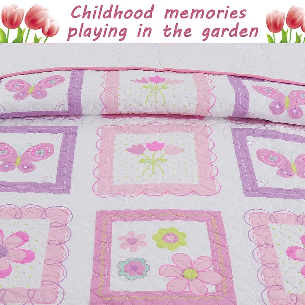Butterfly Flower Pink Quilt Bedding Set