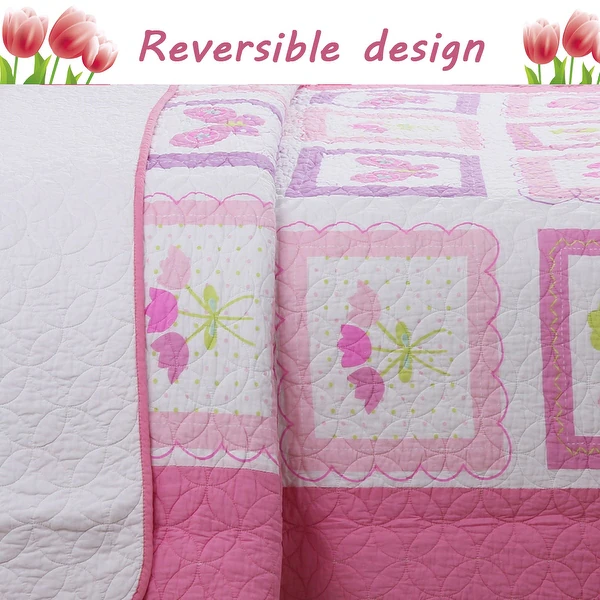 Butterfly Flower Pink Quilt Bedding Set