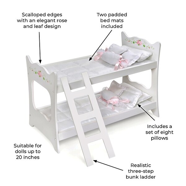 Badger Basket Doll Bunk Bed with Ladder and Bedding - White Rose