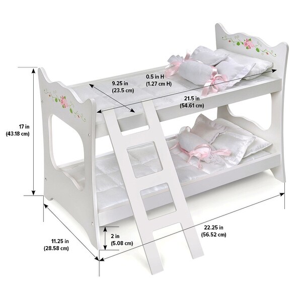 Badger Basket Doll Bunk Bed with Ladder and Bedding - White Rose