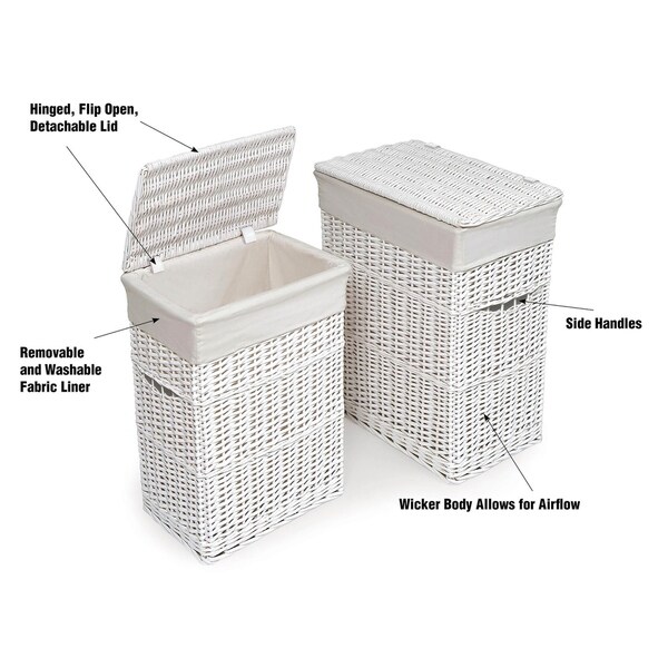 Badger Basket Wicker Two Hamper Set with Liners