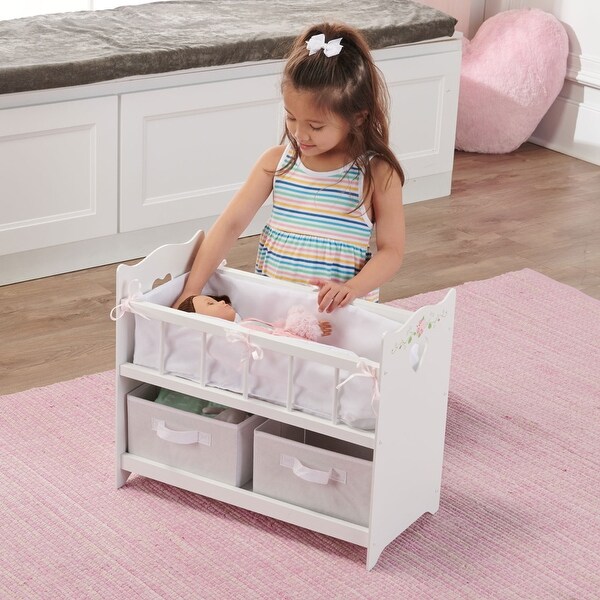 Badger Basket Doll Crib with Bedding, Two Baskets, and Free Personalization Kit - White Rose