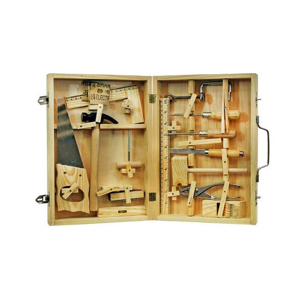16-piece Metal Toy Tool Kit with Wood Box