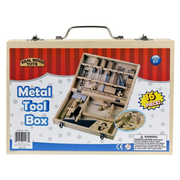 16-piece Metal Toy Tool Kit with Wood Box