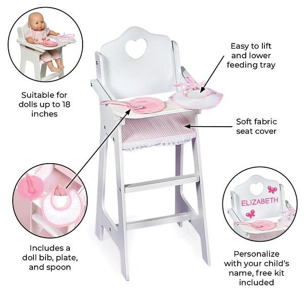 Badger Basket Doll High Chair with Accessories and Free Personalization Kit