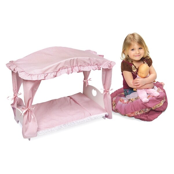 Badger Basket Canopy Doll Bed with Bedding - White/Pink