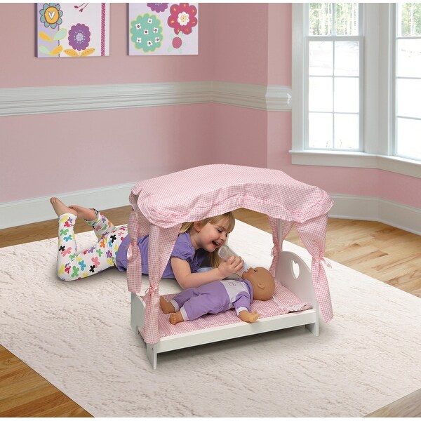 Badger Basket Canopy Doll Bed with Bedding - White/Pink