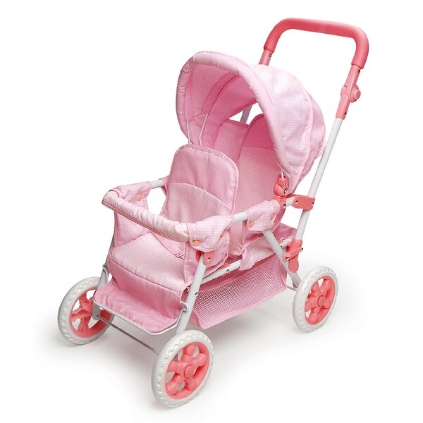 Badger Basket Folding Double Front-to-Back Doll Stroller - Pink/Gingham