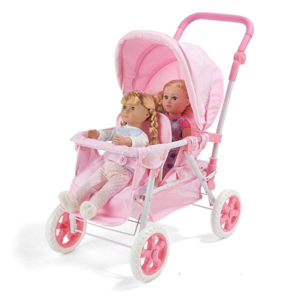 Badger Basket Folding Double Front-to-Back Doll Stroller - Pink/Gingham