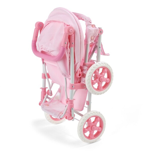 Badger Basket Folding Double Front-to-Back Doll Stroller - Pink/Gingham