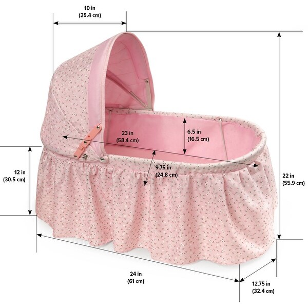Badger Basket Folding Doll Cradle with Hood - Pink/Rosebud