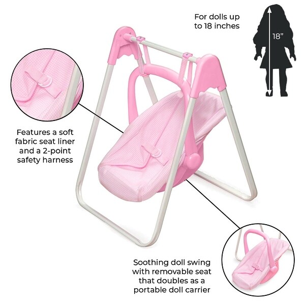 Badger Basket Doll Swing with Portable Carrier Seat - Pink/Gingham