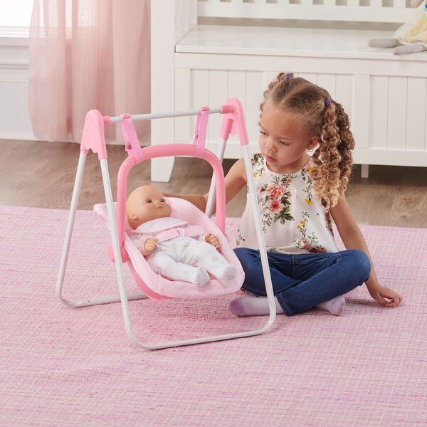 Badger Basket Doll Swing with Portable Carrier Seat - Pink/Gingham