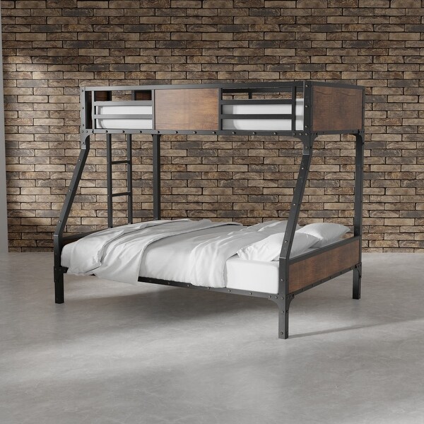 Furniture of America Jown Modern Two-Tone Metal Bunk Bed with Attached Side Ladder