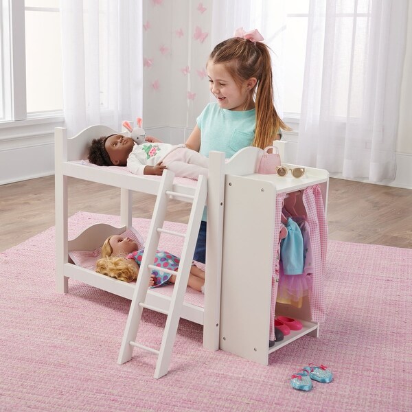 Badger Basket Doll Armoire Bunk Bed with Ladder - White/Pink
