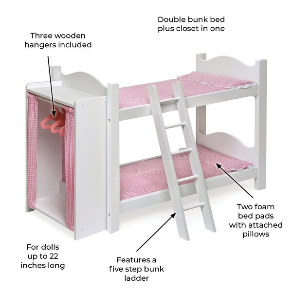 Badger Basket Doll Armoire Bunk Bed with Ladder - White/Pink