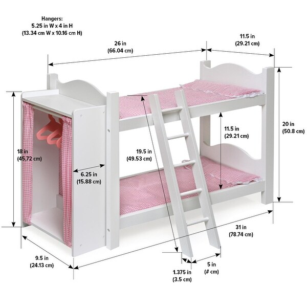 Badger Basket Doll Armoire Bunk Bed with Ladder - White/Pink