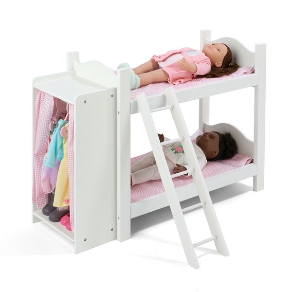 Badger Basket Doll Armoire Bunk Bed with Ladder - White/Pink