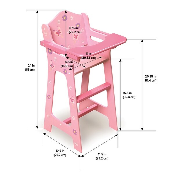 Badger Basket Blossoms and Butterflies Doll High Chair - Pink 5 Badger Basket Blossoms and Butterflies Doll High Chair - Pink