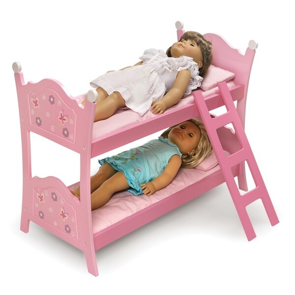 Badger Basket Blossoms and Butterflies Doll Bunk Bed with Ladder and Bedding - Pink