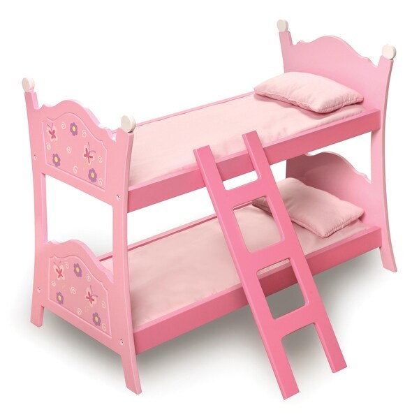 Badger Basket Blossoms and Butterflies Doll Bunk Bed with Ladder and Bedding - Pink