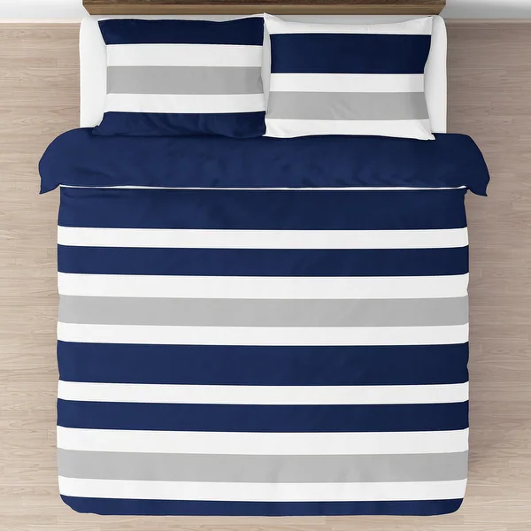 Sweet Jojo Designs Navy Blue and Gray Stripe 3-piece Full/ Queen-size Comforter Set