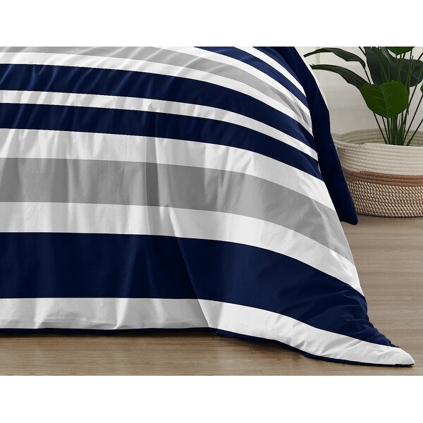 Sweet Jojo Designs Navy Blue and Gray Stripe 2-piece Twin Comforter Set