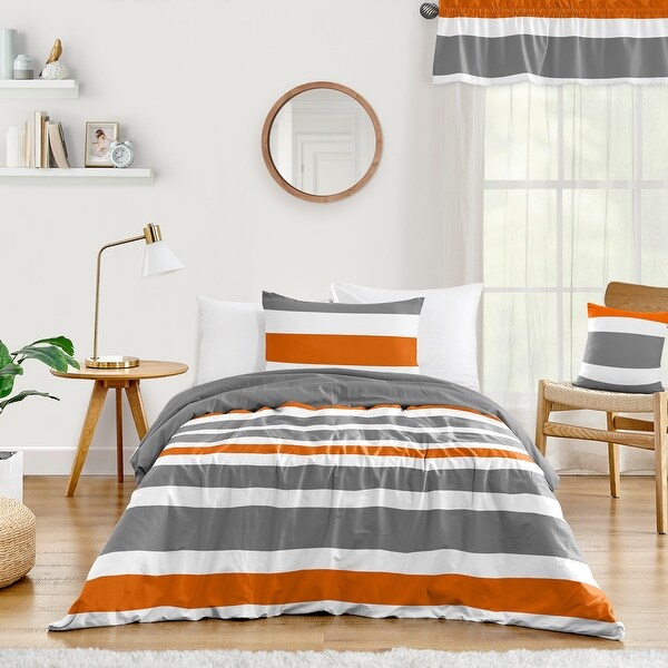 Sweet Jojo Designs Orange and Gray Stripe 2-piece Twin Comforter Set