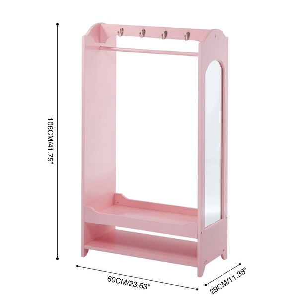 Teamson Kids Little Princess Dress Up Armoire with Mirror, Storage Hooks, Shoe Shelves, Hanging Rod, Pink Wardrobe Organizer