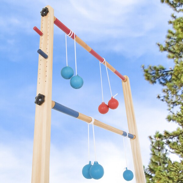 Hey! Play! Double Wooden Ladder Toss with 6 Bolas - Natural Wood - 19 x 25 x 38.5