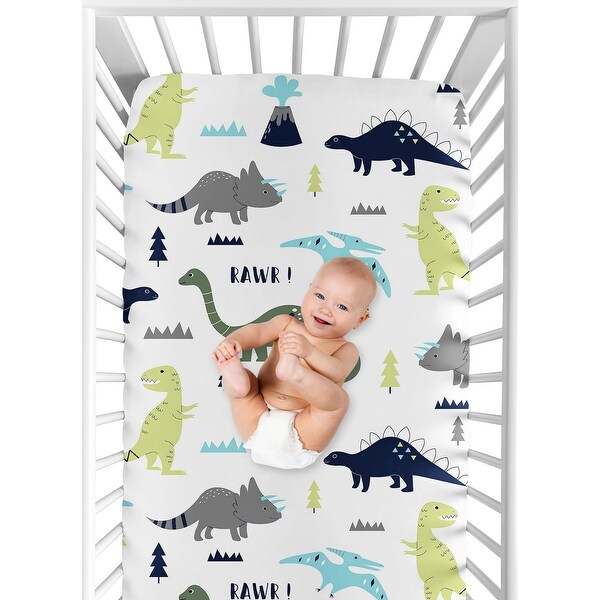 Sweet Jojo Designs Blue and Green Mod Dinosaur Collection Fitted Crib Sheet