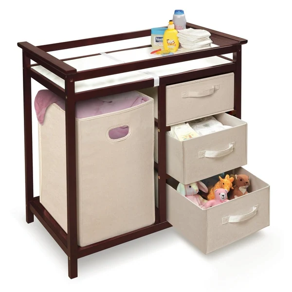 Modern Baby Changing Table with Hamper and 3 Baskets