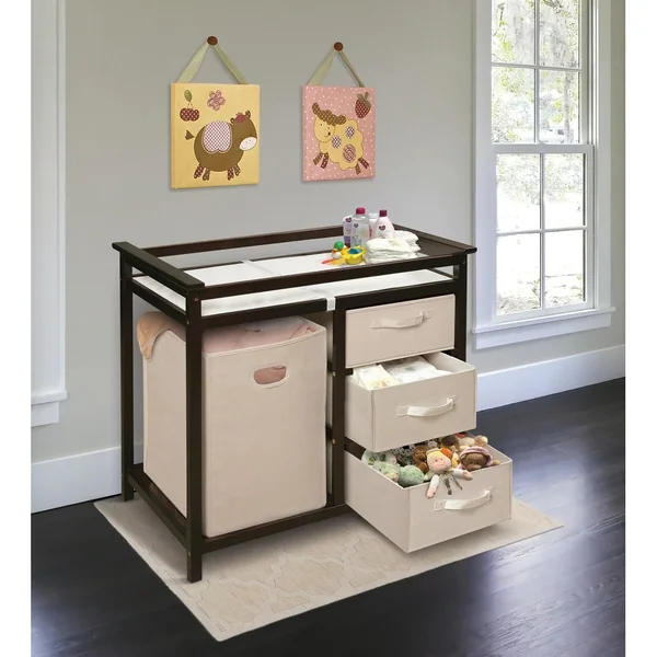 Modern Baby Changing Table with Hamper and 3 Baskets
