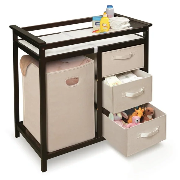 Modern Baby Changing Table with Hamper and 3 Baskets