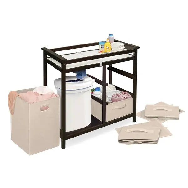 Modern Baby Changing Table with Hamper and 3 Baskets