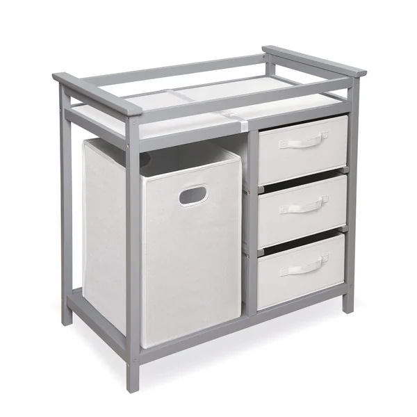 Modern Baby Changing Table with Hamper and 3 Baskets