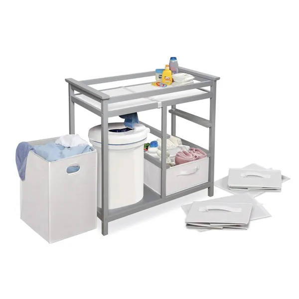 Modern Baby Changing Table with Hamper and 3 Baskets