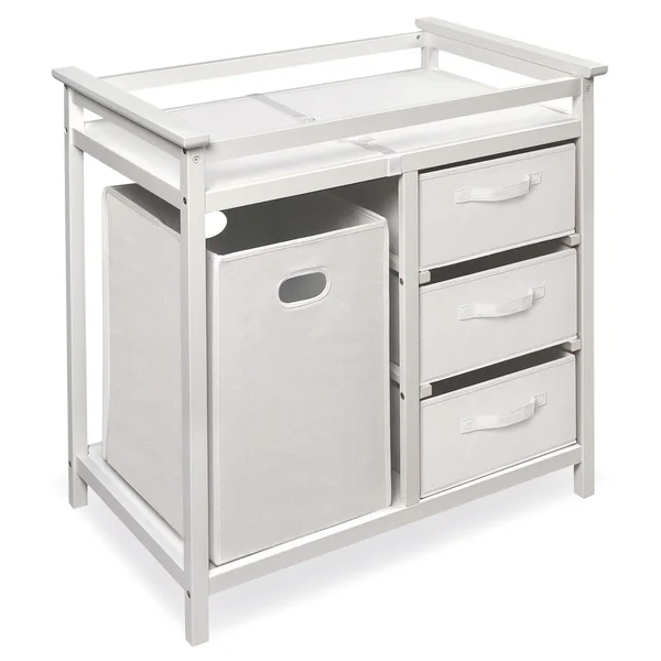 Modern Baby Changing Table with Hamper and 3 Baskets