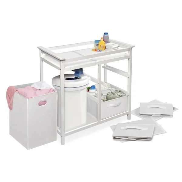 Modern Baby Changing Table with Hamper and 3 Baskets