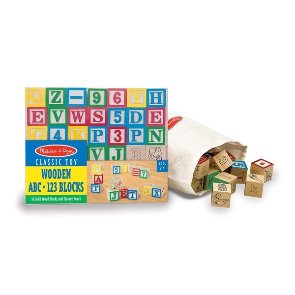 Melissa & Doug Wooden ABC/123 Block Set, 50 Pieces