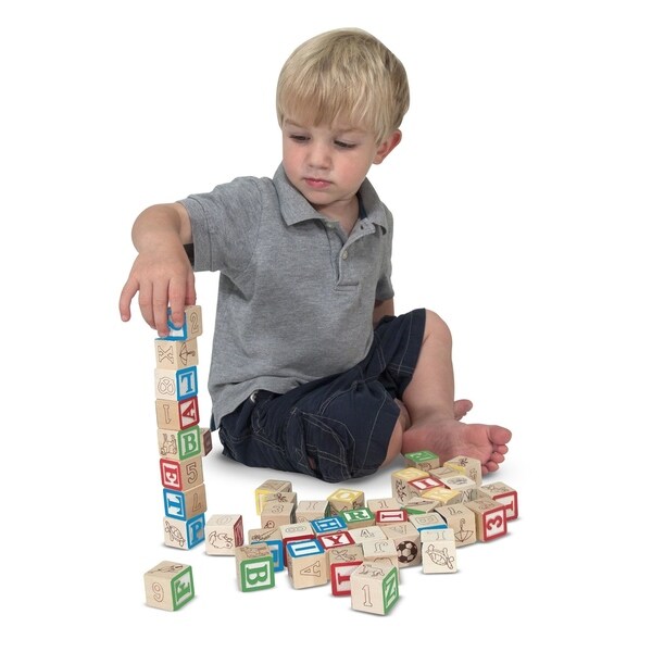 Melissa & Doug Wooden ABC/123 Block Set, 50 Pieces