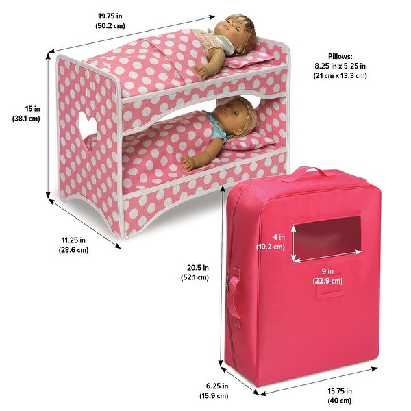 Badger Basket Double Doll Travel Case with Bunk Bed and Bedding - Pink