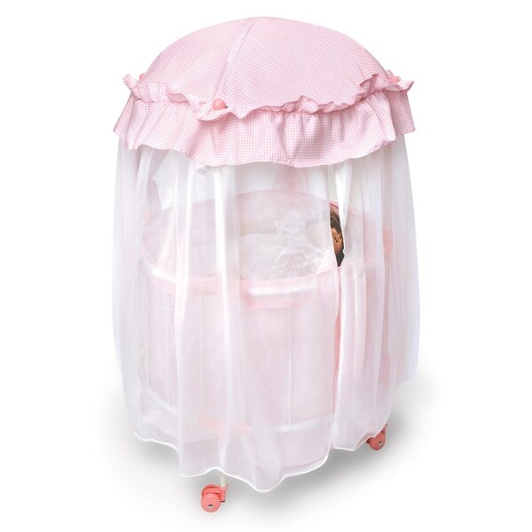 Badger Basket Royal Pavilion Round Doll Crib with Canopy and Bedding - Pink/White