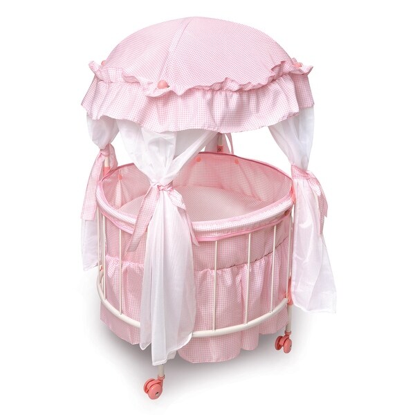 Badger Basket Royal Pavilion Round Doll Crib with Canopy and Bedding - Pink/White 3 Badger Basket Royal Pavilion Round Doll Crib with Canopy and Bedding - Pink/White
