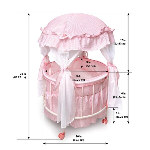 Badger Basket Royal Pavilion Round Doll Crib with Canopy and Bedding - Pink/White 5 Badger Basket Royal Pavilion Round Doll Crib with Canopy and Bedding - Pink/White