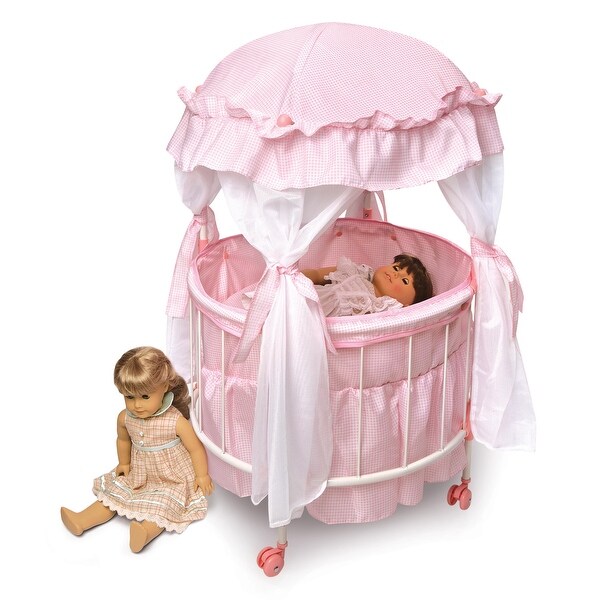 Badger Basket Royal Pavilion Round Doll Crib with Canopy and Bedding - Pink/White 6 Badger Basket Royal Pavilion Round Doll Crib with Canopy and Bedding - Pink/White
